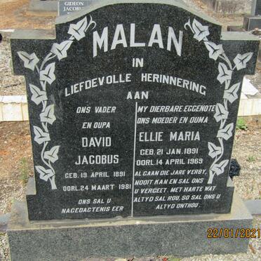 MALAN David Jacobus 1891-1981 &amp; Ellie Maria 1891-1969