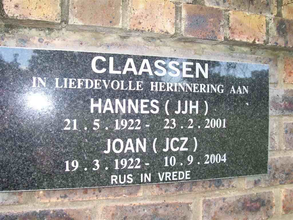 CLAASSEN J.J.H. 1922-2001 &amp; J.C.Z. 1922-2004