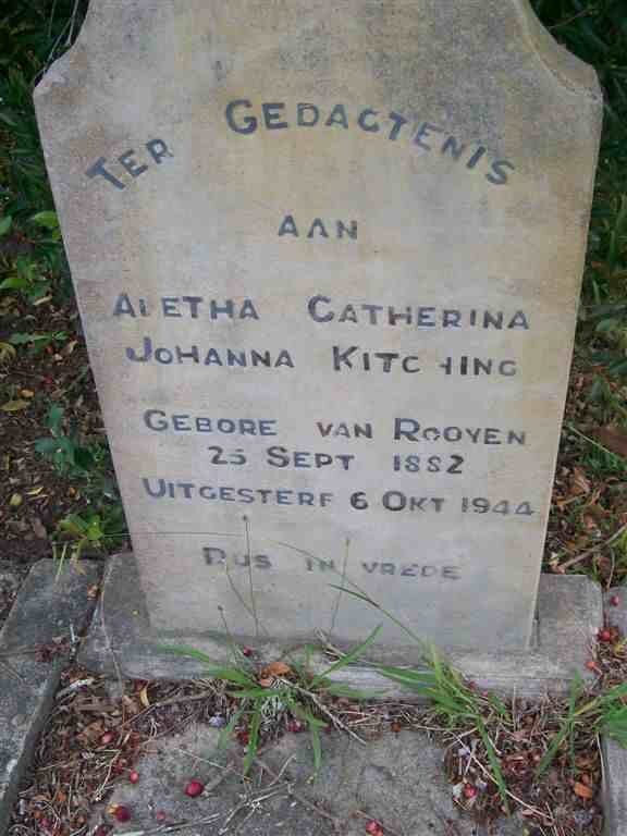 KITCHING Aletha Catherina Johanna nee VAN ROOYEN 1882-1944