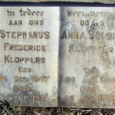 KLOPPERS Stephanus Frederick 1847-1934 &amp; Anna Sophia 1864-1935