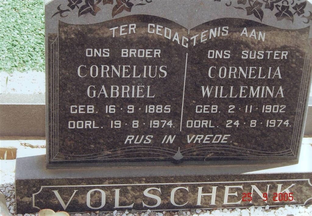 VOLSCHENK Cornelius Gabriel 1885-1974 &amp; Cornelia Willemina 1902-1974