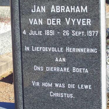 VYVER Jan Abraham, van der 1891-1977