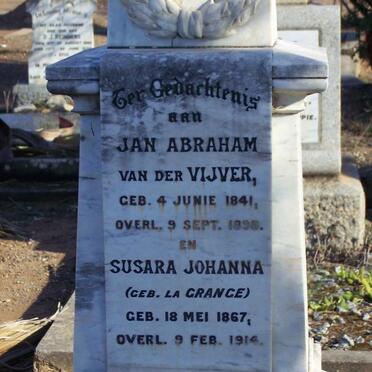 VIJVER Jan, van der 1841-1898 &amp; Susara Johanna LA GRANGE 1867-1914