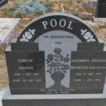 POOL Gideon Oranje 1915-1982 &amp; Jacomina Johanna Francina HEYNS 1919-1984