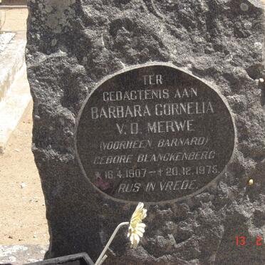MERWE Barbara Cornelia, v.d. voorheen BARNARD nee BLANCKENBERG 1907-1975