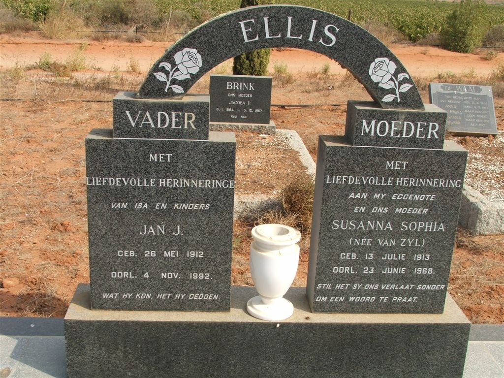 ELLIS Jan J. 1912-1992 &amp; Susanna Sophia VAN ZYL 1913-1968