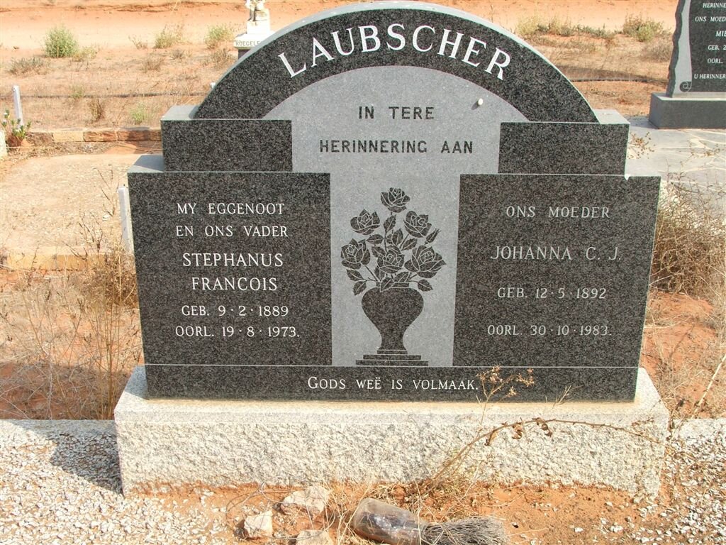 LAUBSCHER Stephanus Francois 1889-1973 &amp; Johanna C.J. 1892-1983 