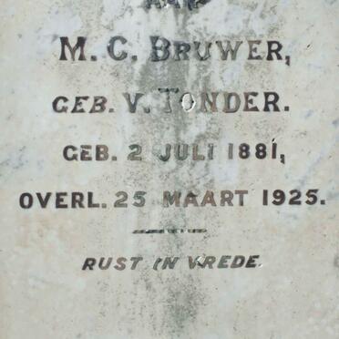 BRUWER M.C. nee V. TONDER 1881-1925