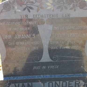 TONDER Dirk Johannes, van 1906-1963 & Elizabeth Magdalena DU TOIT 1891-1965