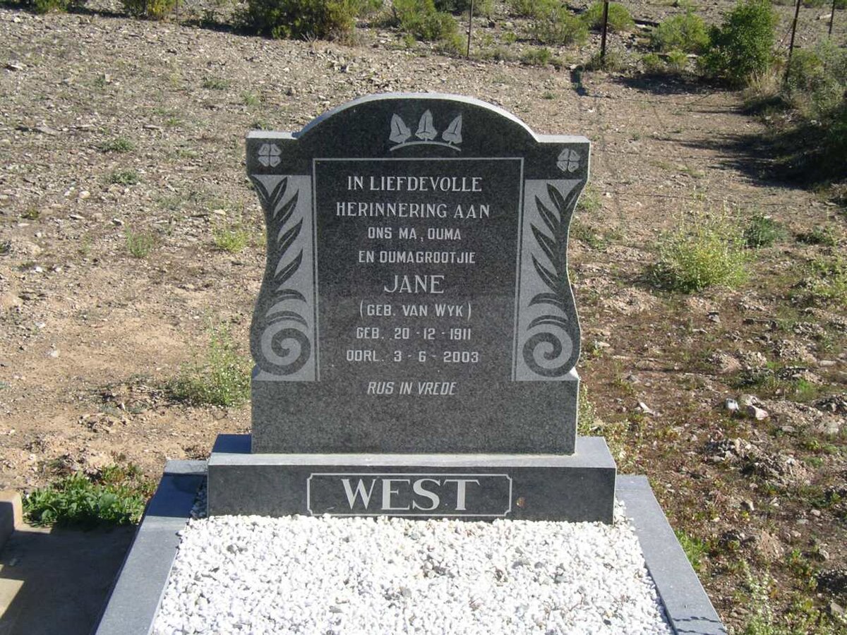 WEST Jane nee VAN WYK 1911-2003