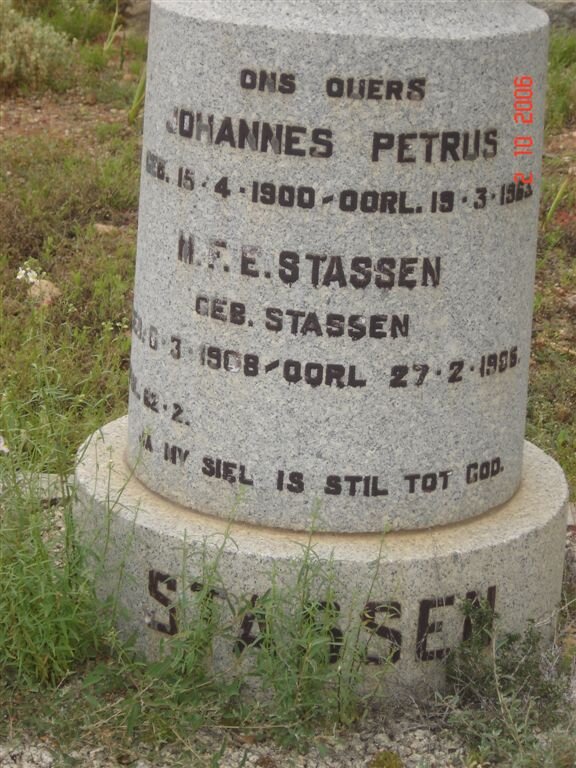 STASSEN Johannes Petrus 1900-1963 &amp;  M.F.E. STASSEN 1908-19?5