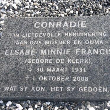 CONRADIE Elsabé Minnie Francis nee DE KLERK 1931-2008