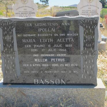 BASSON Willem Petrus 1885-1970 &amp; Maria Edith Aletta FAURE 1888-1964