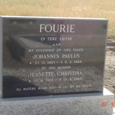 FOURIE Johannes Paulus 1897-1968 &amp; Jeanette Christina 1902-1987