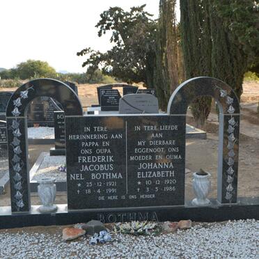 BOTHMA Frederik Jacobus Nel 1921-1991 &amp; Johanna Elizabeth 1920-1986