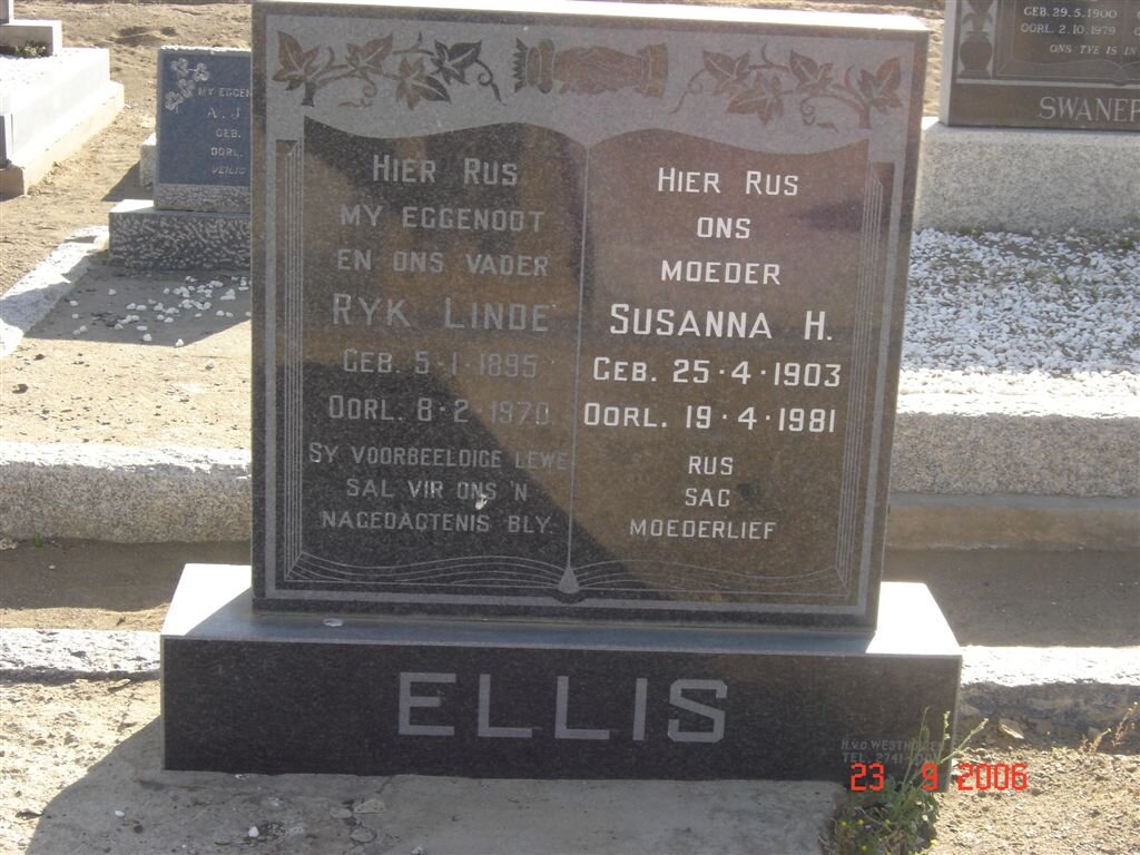 ELLIS Ryk Linde 1895-1970 &amp; Susanna H. 1903-1981