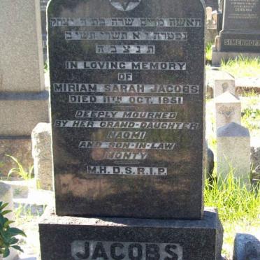 JACOBS Miriam Sarah  -1951