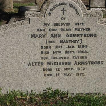ARMSTRONG Walter McGibbon 18?2-1972 &amp; Mary Ann MANTHEY 1884-1958