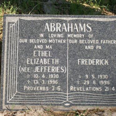 ABRAHAMS Frederick 1930-1996 &amp; Ethel Elizabeth JEFFRIES 1930-1996