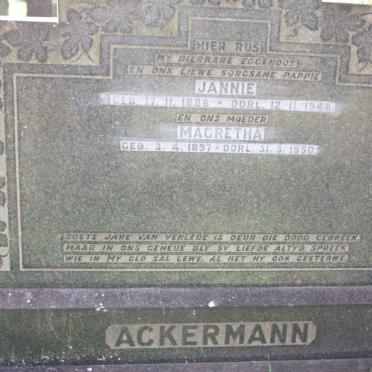 ACKERMANN Jannie 1886-1948 &amp; Magretha 1897-1950