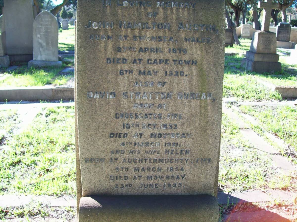 AUSTIN John Hamilton 1876-1920 :: DUNCAN David Stratton 1852-1921 &amp; Helen 1854-1933