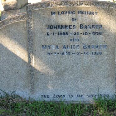 BAKKER Johannes 1888-1936 &amp; Myra Alice 1898-1968