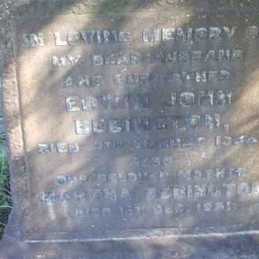 BEBINGTON Edwin John -1934 &amp; Martha -1951