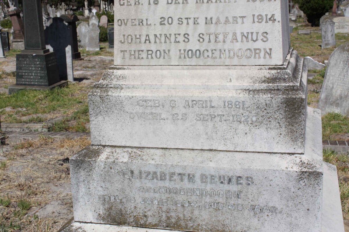 HOOGENDOORN Johannes Stefanus Theron 1861-1920 :: BEUKES Elizabeth nee HOOGENDOORN -1934