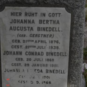 BINEDELL Johan Conrad 1868-1951 &amp; Johanna Bertha Augusta GERSTNER 1876-1938 :: BINEDELL Johanna Alfrieda 1901-1966