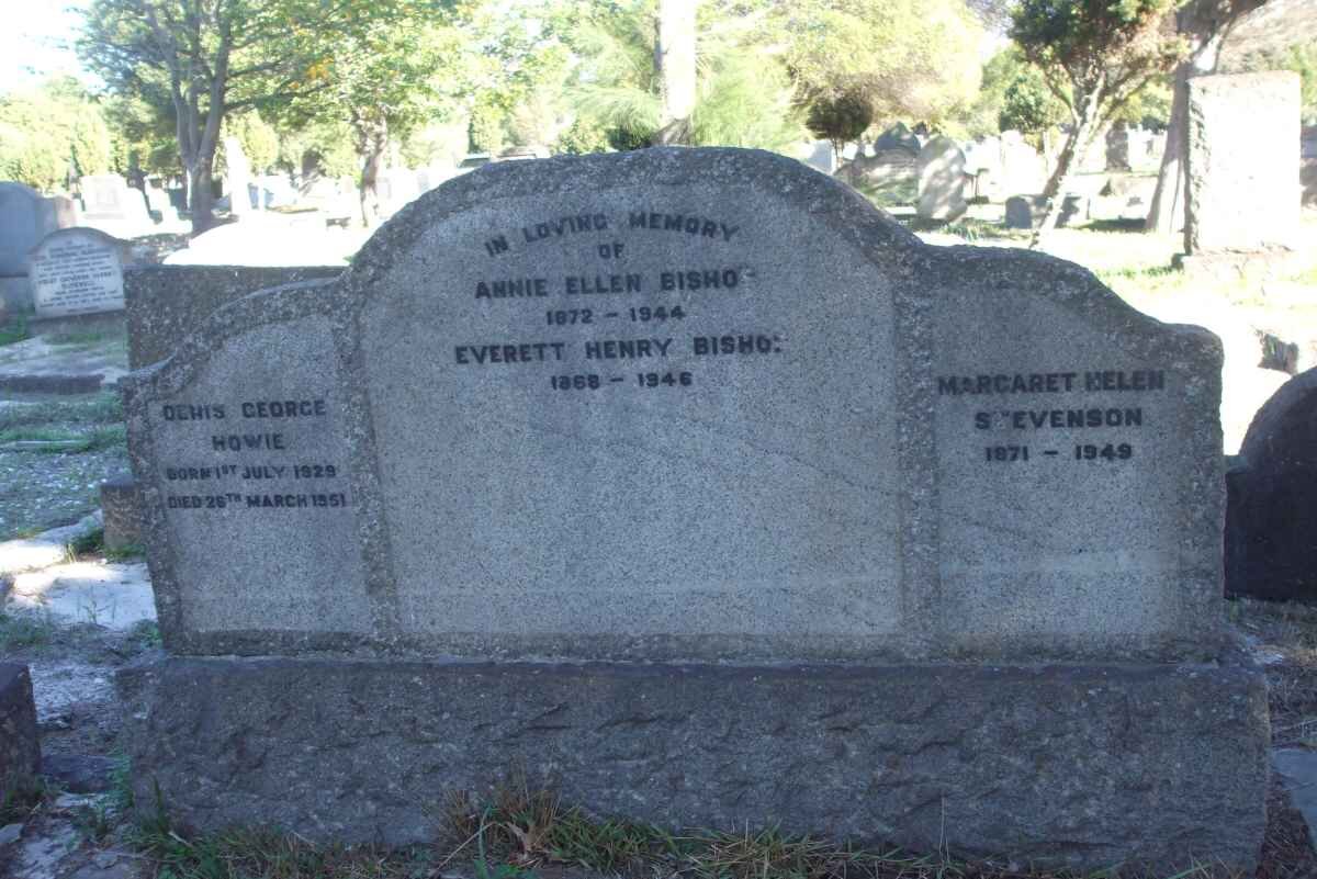 BISHOP Everett Henry 1868-1946 &amp; Annie Ellen 1872-1944 :: STEVENSON Margaret Helen 1871-1949 :: HOWIE Denis George 1929-1951