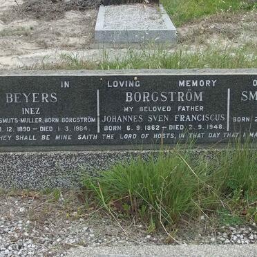 BORGSTRÖM Johannes Sven Franciscus 1862-1948 :: BEYERS Inez formerly SMUTS-MULLER nee BORGSTRÖM 1890-1984