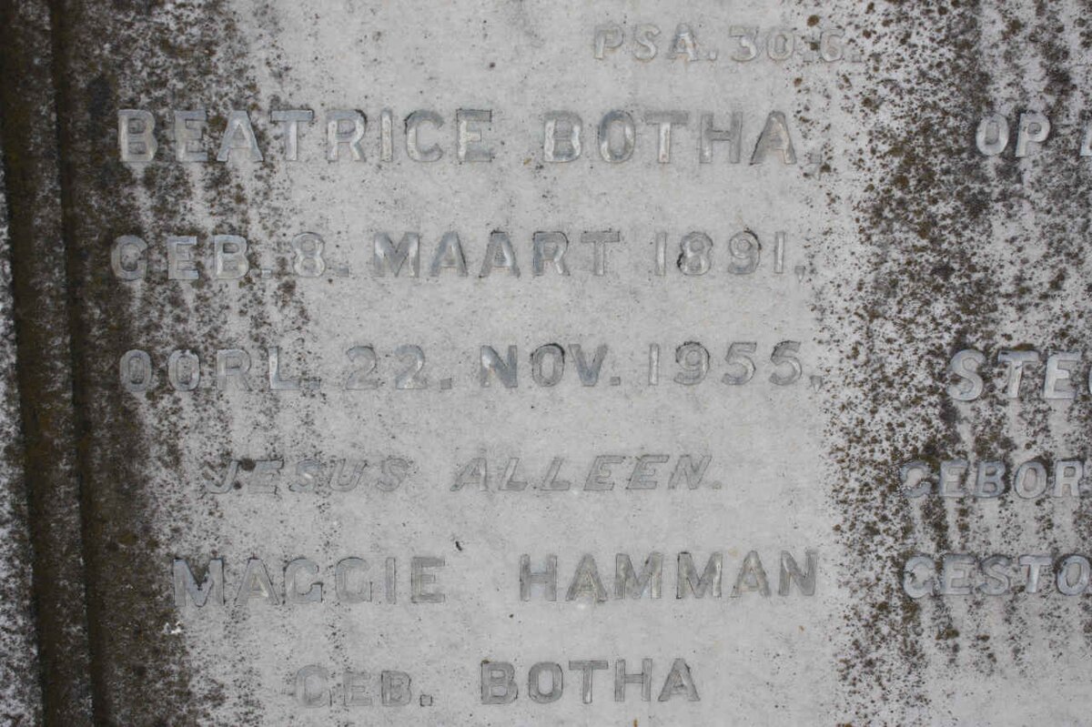 BOTHA Beatrice 1891-1955 :: HAMMAN Maggie nee BOTHA