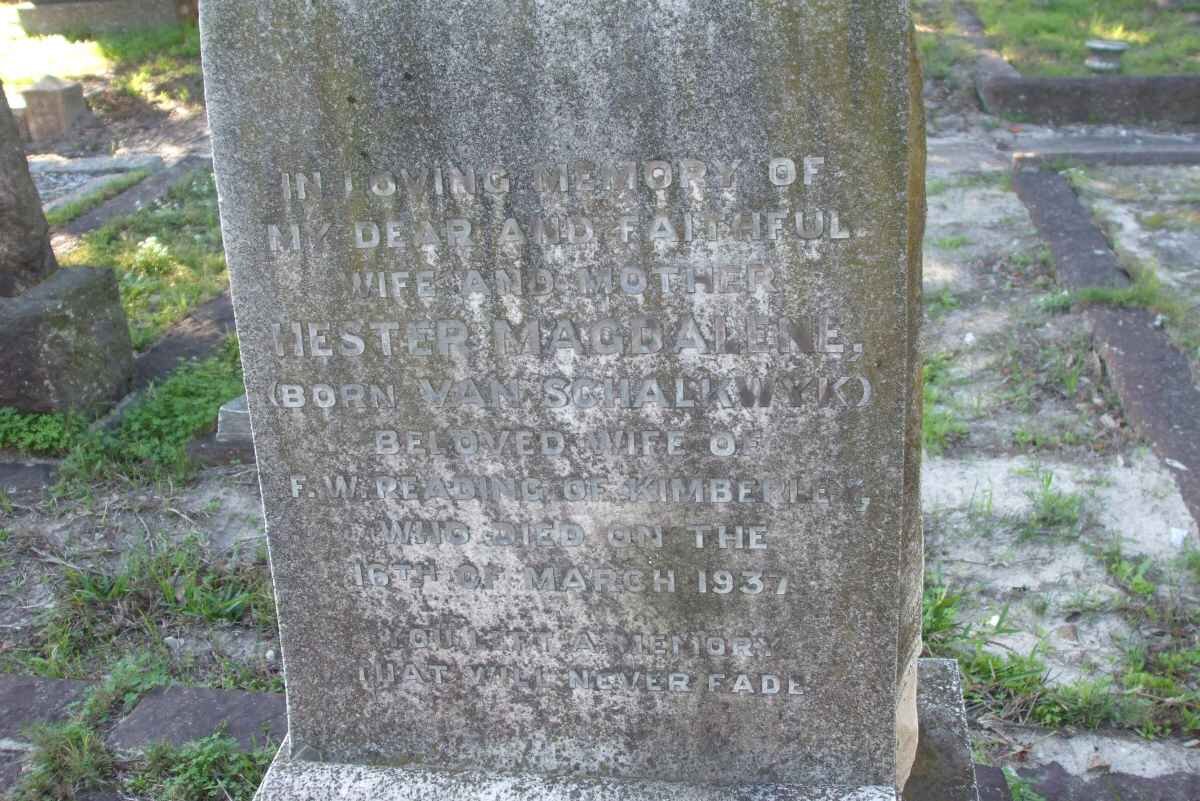 READING Hester Magdalene nee VAN SCHALKWYK -1937