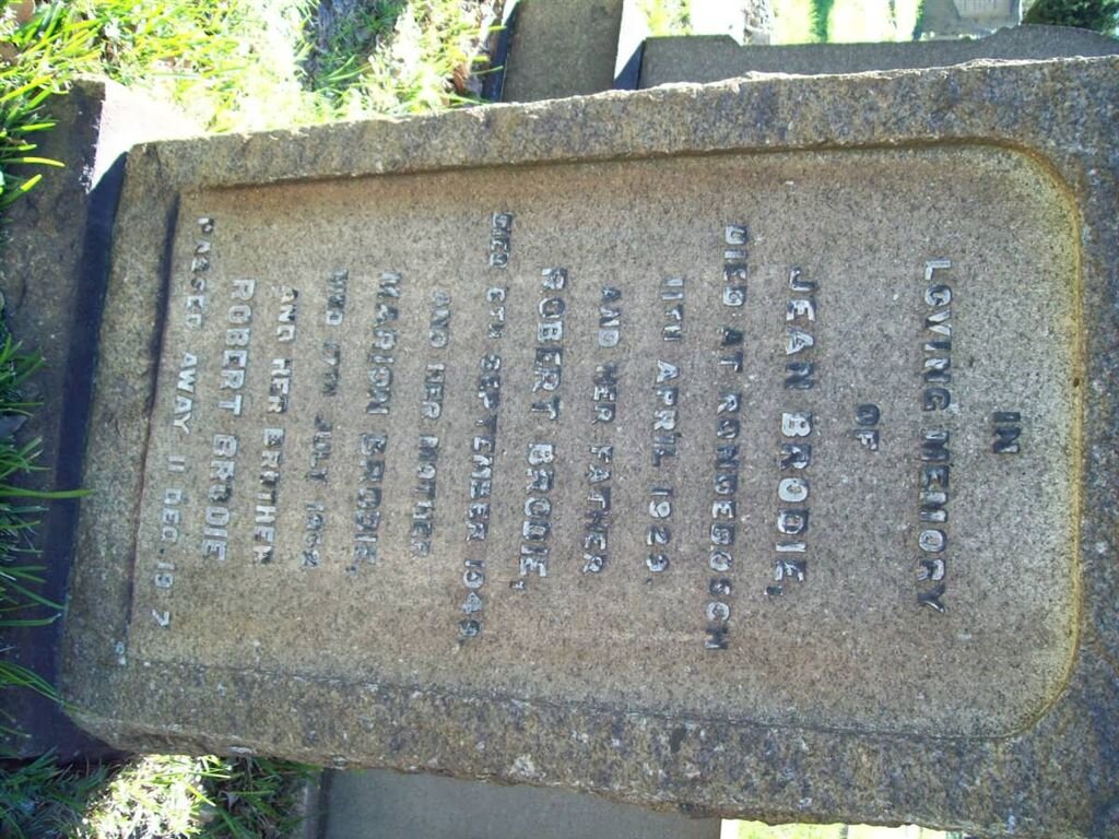 BRODIE Robert -1946 &amp; Marion -1962 :: BRODIE Jean -1929 :: BRODIE Robert 19?7