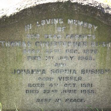 BUSHBY Thomas Christopher 1876-1948 &amp; Johanna Sophia VISSER 1881-1958