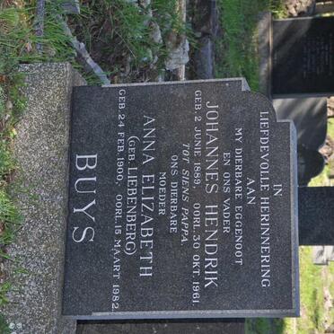 BUYS Johannes Hendrik 1889-1961 &amp; Anna Elizabeth LIEBENBERG 1900-1982