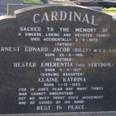 CARDINAL Ernest Edward Jacob 1916-1972 &amp; Hester Emerentia STRYDOM 1917-1972 :: CARDINAL Elaine Katrina 1955-1972
