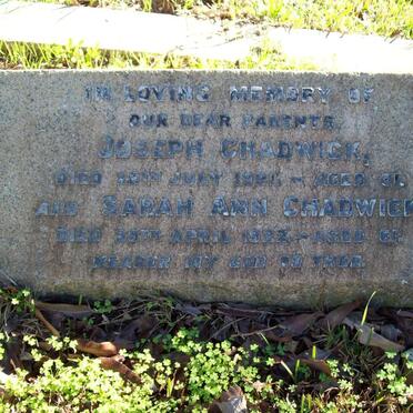 CHADWICK Joseph -1921 &amp; Sarah Ann -1922