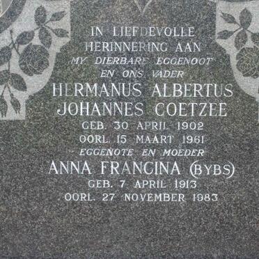COETZEE Hermanus Albertus Johannes 1902-1961 &amp; Anna Francina 1913-1983