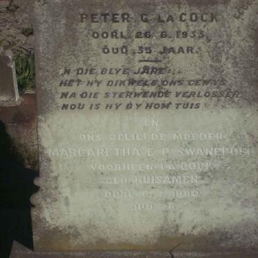 COCK Peter G., la -1935 :: SWANEPOEL Margaretha E.P. formerly LA COCK nee HUISAMEN -1980
