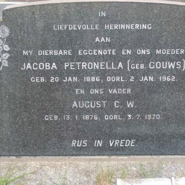 DIENER August C.W. 1876-1970 &amp; Jacoba Petronella GOUWS 1886-1962