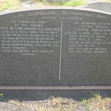DRIESCHER Annie 1894-1960 :: BEZUIDENHOUT Joyce nee DRIESCHER 1925-1960