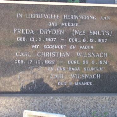 DRYDEN Freda nee SMUTS 1907-1967 :: WILSENACH Carl Christian 1922-1974 :: WILSENACH Carl