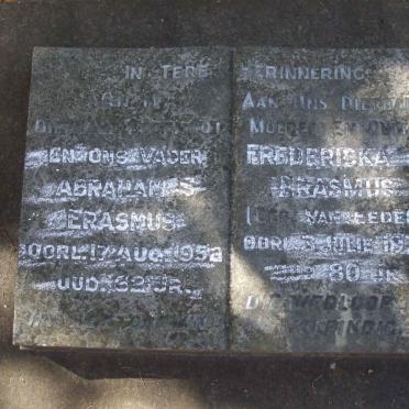 ERASMUS Abraham S. -1952 &amp; Fredericka J. VAN EEDEN -1973