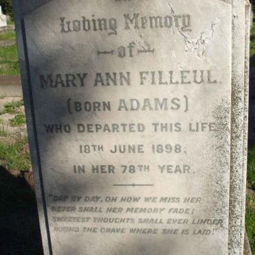 FILLEUL John James -1910 &amp; Mary Ann ADAMS -1898 