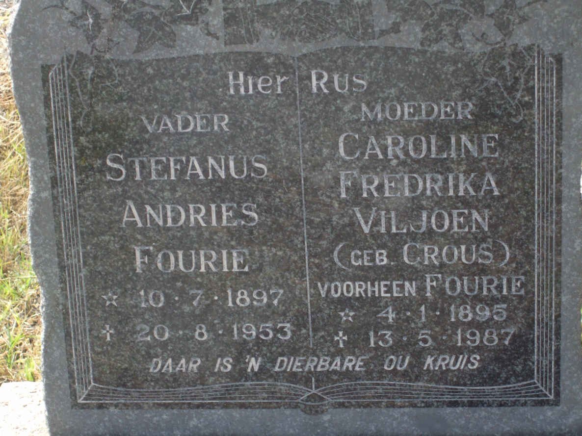 FOURIE Stefanus Andries 1897-1953 &amp; Caroline Frederika VILJOEN, formerly FOURIE, nee CROUS 1895-1987