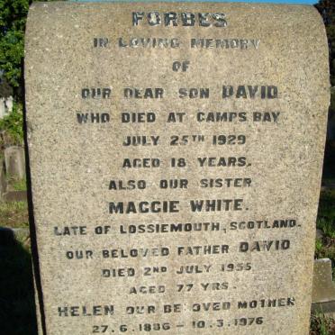 FORBES David -1929 :: WHITE Maggie :: FORBES David -1955 &amp; Helen 1886-1976
