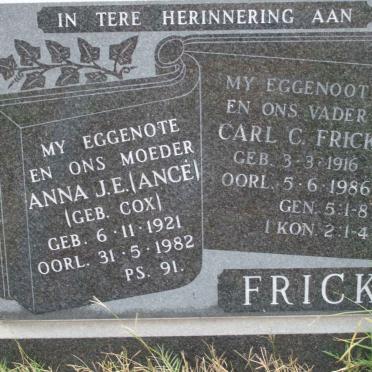 FRICK Carl C. 1916-1986 &amp; Anna J.E. COX 1921-1982