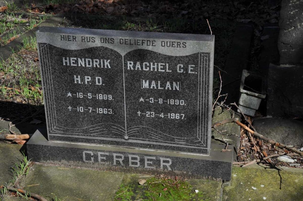 GERBER Hendrik H.P.D. 1889-1963 &amp; Rachel C.E. MALAN 1890-1967