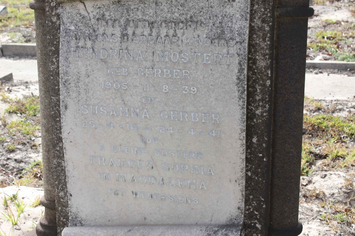 GERBER Susanna 1914-1941 :: MOSTERT Hendrina nee GERBER 1905-1939 :: GERBER Frances Sophia :: GERBER Magdalena